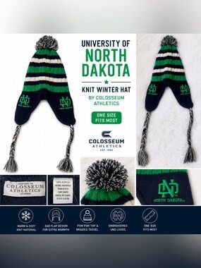 Colosseum Athletics University of North Dakota Knit Tassel HockeyHat Beanie
